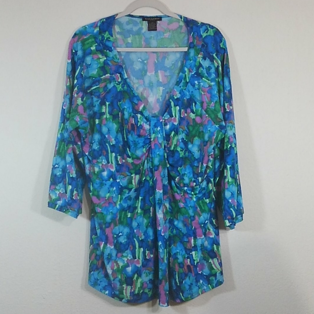 Susan Lawrence Bright Multi-Colored V-Neck Pull-on Tunic 2X